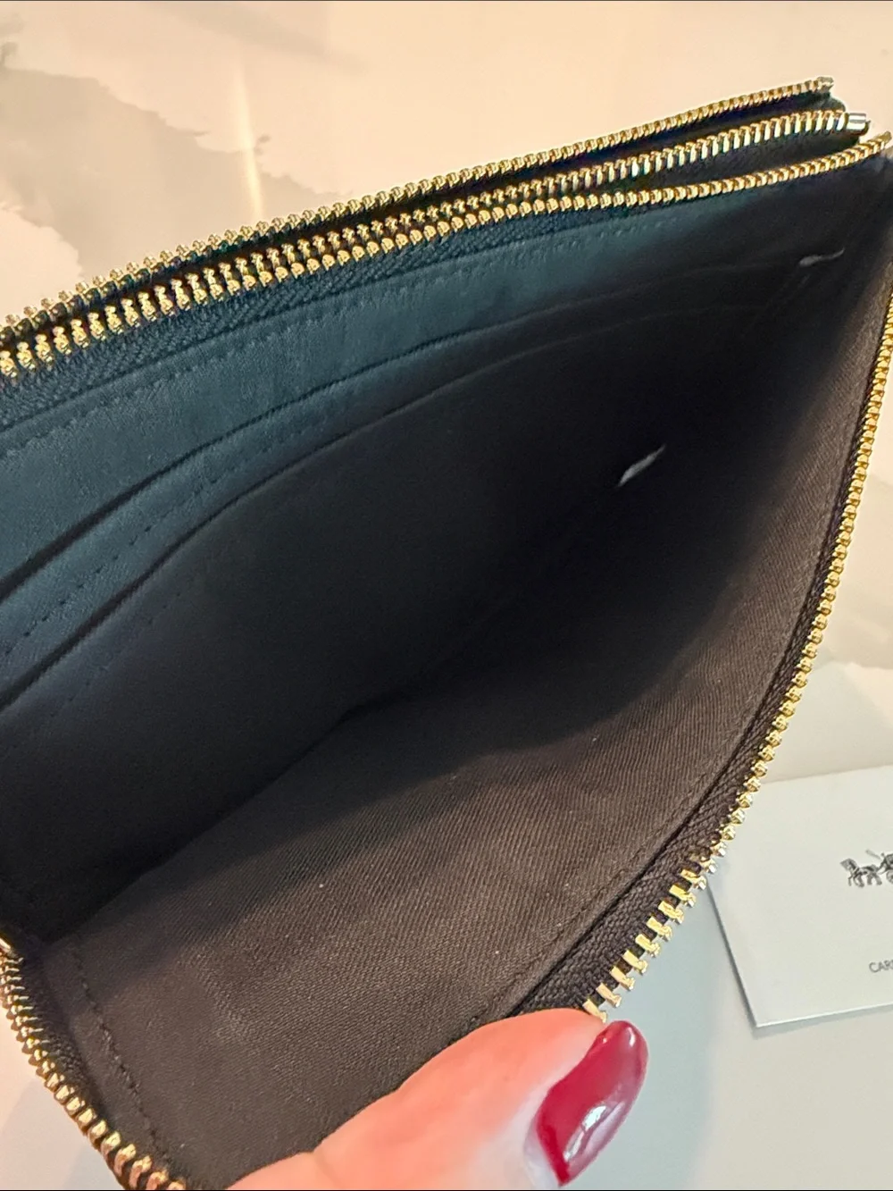Coach Black Leather Zip Wristlet with Gold Logo - Picture 8 of 10